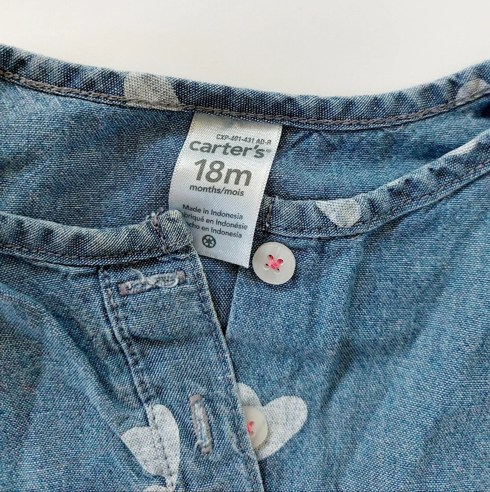 Heart Valentine‎ Love Chambray Romper Shorts Size 18 months Carters